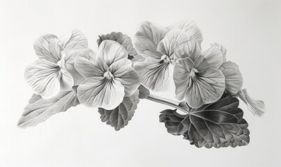 Wall Mural - Violets in pencil, fine lines, detailed shading, realistic