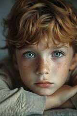 Wall Mural - Portrait of a boy with red hair and freckles