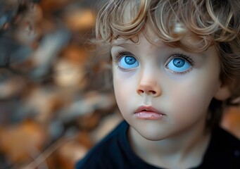 Portrait of a Young Boy with Blue Eyes Looking Up