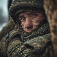 Sticker - Portrait of a soldier in winter uniform