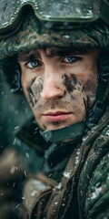 Poster - Portrait of a soldier in the snow