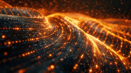 Canvas Print - A bright orange wave of light with a black background
