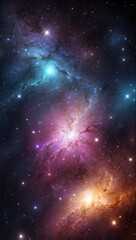Wall Mural - Space background with realistic nebula and shining stars. Colorful cosmos with stardust and milky way. Magic color galaxy. Infinite universe and starry night. Vector illustration