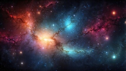 Space background with realistic nebula and shining stars. Colorful cosmos with stardust and milky way. Magic color galaxy. Infinite universe and starry night. Vector illustration