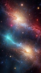 Space background with realistic nebula and shining stars. Colorful cosmos with stardust and milky way. Magic color galaxy. Infinite universe and starry night. Vector illustration