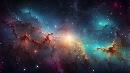 Space background with realistic nebula and shining stars. Colorful cosmos with stardust and milky way. Magic color galaxy. Infinite universe and starry night. Vector illustration