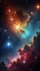 Space background with realistic nebula and shining stars. Colorful cosmos with stardust and milky way. Magic color galaxy. Infinite universe and starry night. Vector illustration