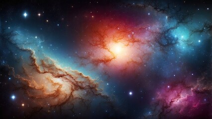 Space background with realistic nebula and shining stars. Colorful cosmos with stardust and milky way. Magic color galaxy. Infinite universe and starry night. Vector illustration