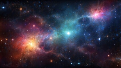 Space background with realistic nebula and shining stars. Colorful cosmos with stardust and milky way. Magic color galaxy. Infinite universe and starry night. Vector illustration