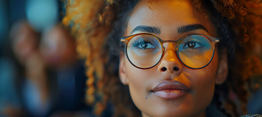 closeup of professionals engaged business strategy discussions showing focused faces and engaged expressions Macro Photography and RealTime Eye AF highlight the emotions and intensity of the planning