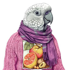 Wall Mural - A bird wearing a pink sweater and a purple scarf