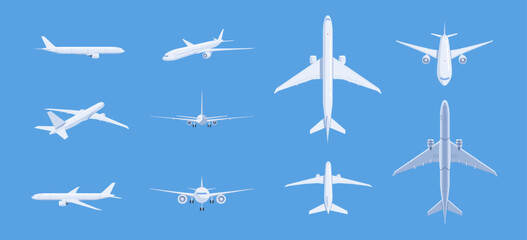 Wall Mural - Airplanes in different angles. Passenger and cargo air transport.