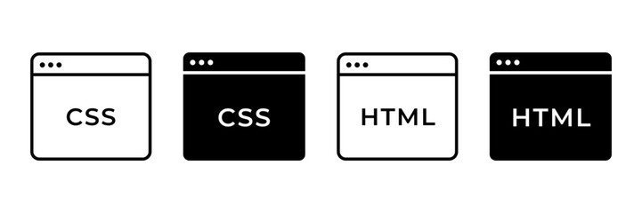 Software development icon vector set. Programming language with browser symbol