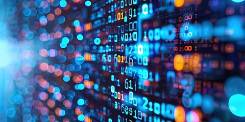 glowing binary code on digital UX screen