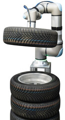Poster - Isolated robot arm works in a car service.