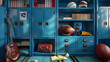 © Mangata Imagine - High school blue lockers with football gear, books and science equipment inside. 3D render style illustration