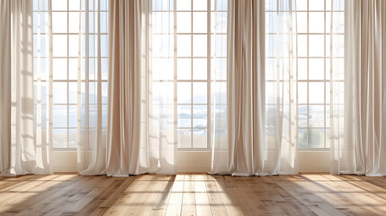 closed curtains on long window straight on