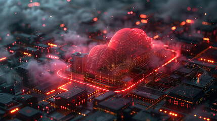Wall Mural - dynamic visual of a cloud network with glowing data nodes and digital pathways interconnected in a secure network HighSpeed Photography and InBody Image Stabilization ensure sharp vibrant imagery