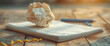 © visoot - Crumpled paper ball and notepad on wooden table. Generative AI.