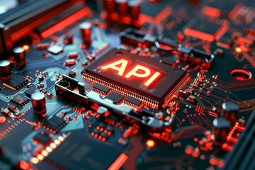 Intricate Digital Motherboard Highlighting API Technology