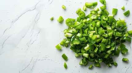 Sticker - Chopped green chili peppers on a white surface