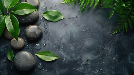 Wall Mural - Spa background with spa accessories and zen stones on a dark background