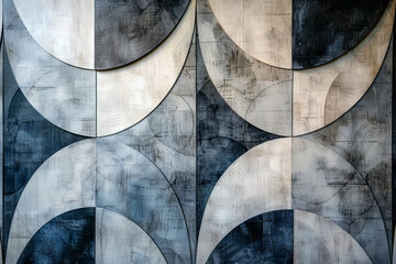 Wall Mural - The  is a large, abstract painting of circles in various shades of blue