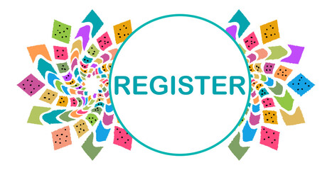 Register Colorful Circular White Text 