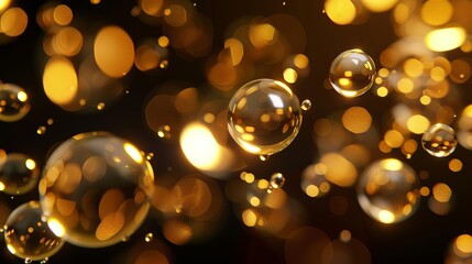 Wall Mural - abstract liquid gold bubbles shimmering oil droplets floating in dark background luxurious 3d illustration