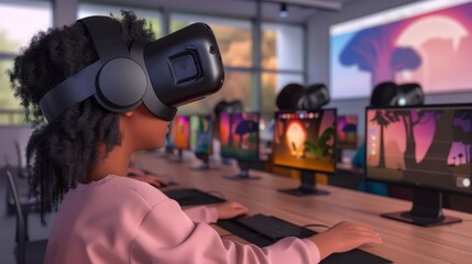 Poster - Create a guide to educational opportunities within the metaverse. Include examples of virtual classrooms, interactive learning environments, and online courses.