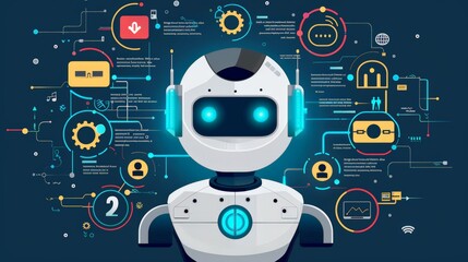 Poster - Create a visual guide to AI-driven customer service solutions. Include chatbots, virtual agents, and automated response systems, highlighting their benefits.