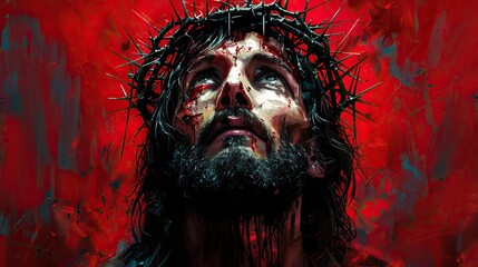 Canvas Print - An illustration of Jesus Christ with a crown of thorns.