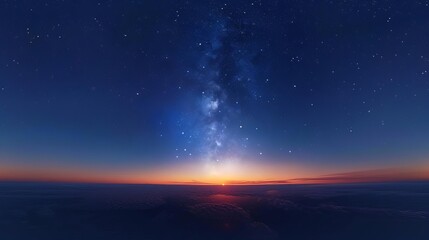 beautiful dark blue sky with milky way and stars at sunset seamless hdri panorama for game development