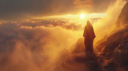 Wall Mural - An image of Jesus Christ standing on a mountain, preaching.