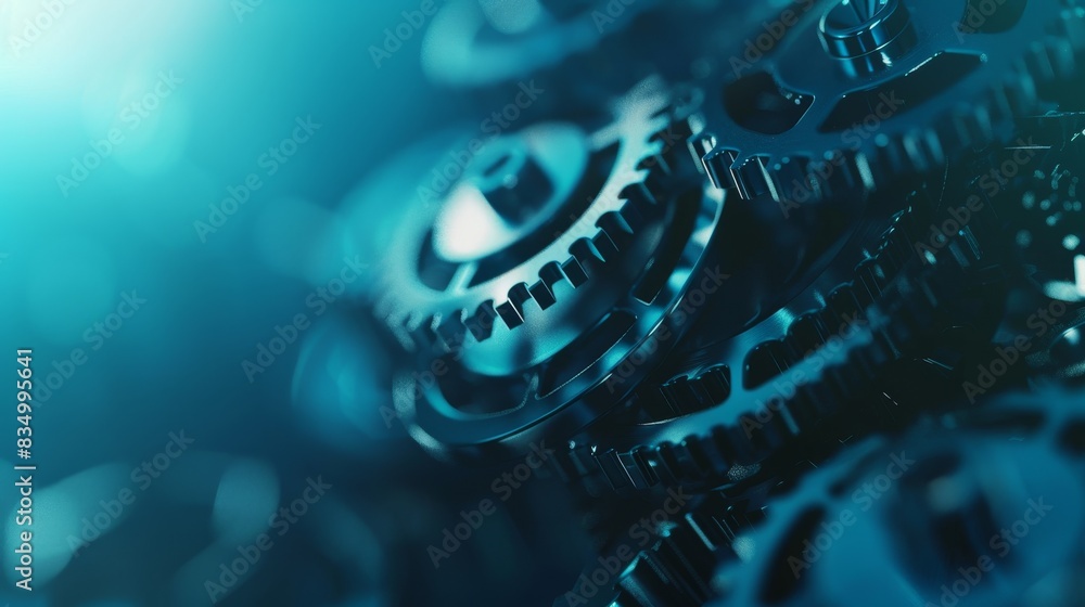 A blue and white image of gears and other mechanical parts Stock Photo ...