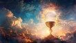 © Bijac - divine presence eucharist with sacred chalice and host in sky religious digital painting