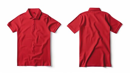 Wall Mural - front and back views of blank red polo shirt mockup template cut out on white background