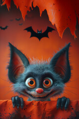 cute bat cartoon character in halloween background