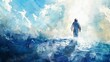 © Bijac - jesus christ walking on water son of god demonstrating faith and divine power digital watercolor painting illustration