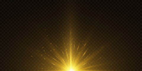 Poster - Shining golden star. Light Effect Bright Star, Christmas Star. Gold glowing light explodes.