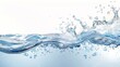 © Ponchita - Crystal clear water with a splash, a wave, and air bubbles. Blue water with a white background. A refreshing image of water.