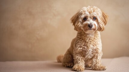 Canvas Print - Adorable Maltipoo Canine against a Neutral Beige backdrop Charming Companion