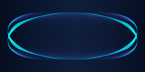 Leinwandbilder - Futuristic abstract background. Vector glowing curved light lines waves. Flowing dynamic round frame in blue green colors in future technological concept of AI technology, communication, 5G, science