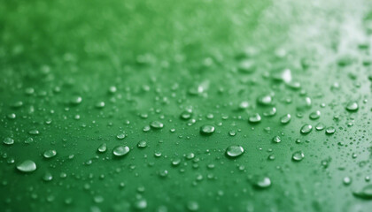 Wet window green background, water drops on glass, rainy weather, copy space