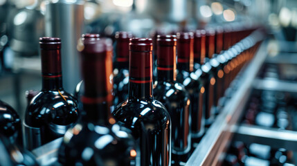 Wall Mural - Red Wine Bottling Process in Clean Factory