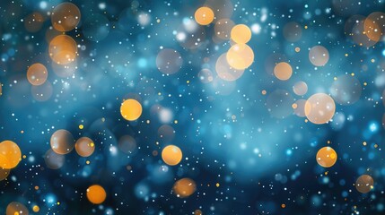 Wall Mural - Abstract bokeh lights over a blue background with snowfall