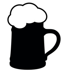 Wall Mural - beer stein mug silhouette shape, black and white vector illustration of glass of beer with beer head