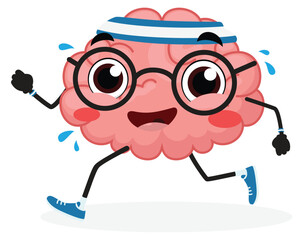 Cute Brain Cartoon Jogging, isolated on white background