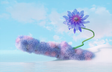 Aufkleber - Abstract beauty podium backdrop for product display with log and flower on the water. 3d seascape background.