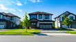 © HNXS Digital Art - Modern Two-Story Suburban Home with Landscaped Lawn and Clear Blue Sky in a Residential Neighborhood